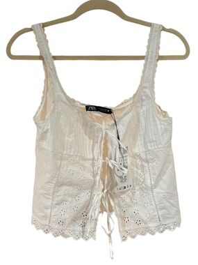 Zara Cream Eyelet Lace-Up Camisole